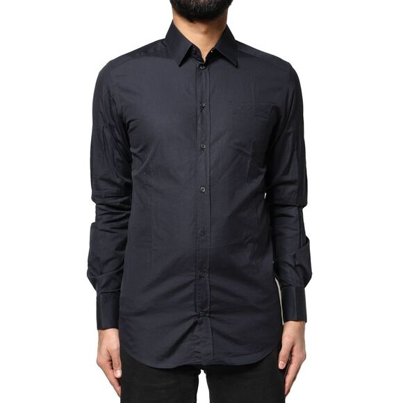 Dolce & Gabbana Dark Blue GOLD Cotton Long Sleeves Dress Men's Shirt